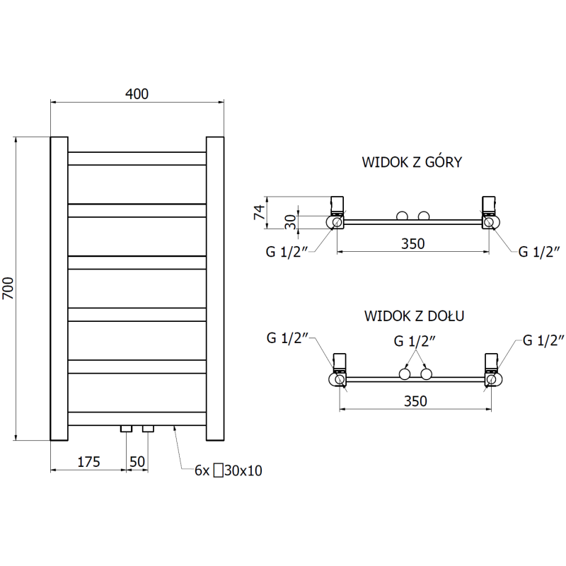 Mexen Bolt fürdőszobai radiátor 700 x 400 mm, 165 W, antracit - W126-0700-400-00-66