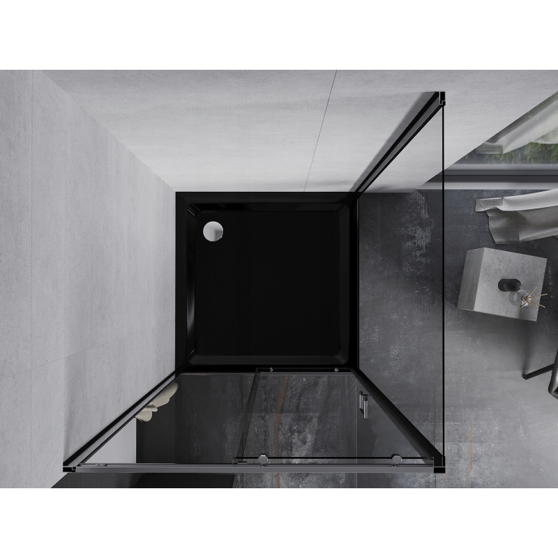 Mexen Apia cabina de duș culisantă 90 x 90 cm, transparentă, cromată + cădiță Flat, neagră - 840-090-090-01-00-4070