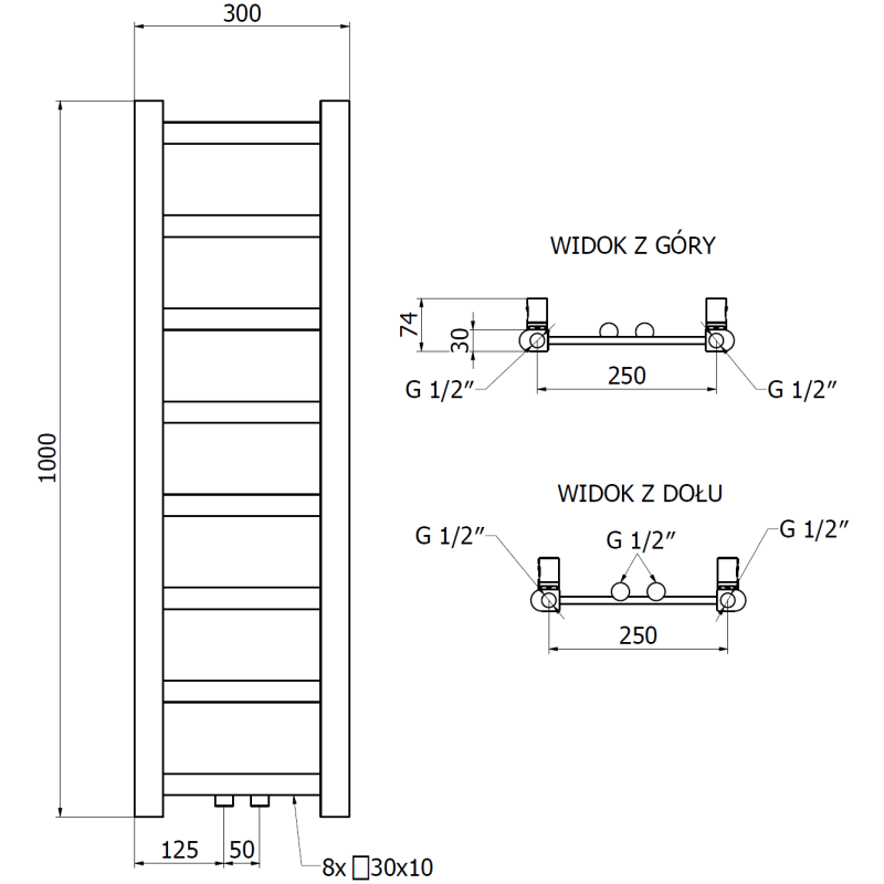 Mexen Bolt radiator de baie 1000 x 300 mm, 197 W, alb - W126-1000-300-00-20