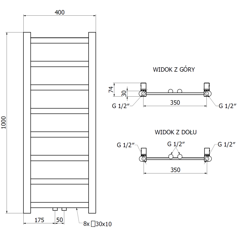 Mexen Bolt fürdőszobai radiátor 1000 x 400 mm, 228 W, antracit - W126-1000-400-00-66