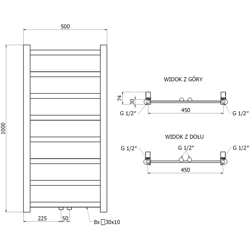 Mexen Bolt radiator baie 1000 x 500 mm, 259 W, alb - W126-1000-500-00-20