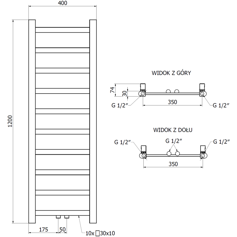 Mexen Bolt radiator baie 1200 x 400 mm, 220 W, crom - W126-1200-400-00-01