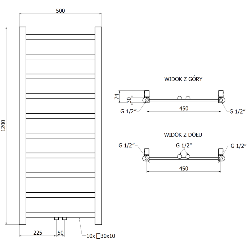 Mexen Bolt fürdőszobai radiátor 1200 x 500 mm, 251 W, króm - W126-1200-500-00-01