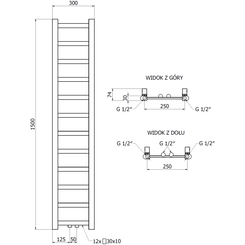 Mexen Bolt radiator baie 1500 x 300 mm, 295 W, negru - W126-1500-300-00-70