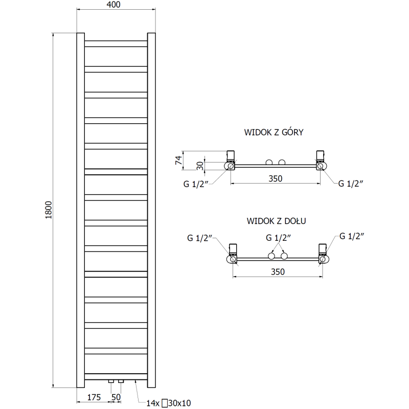Mexen Bolt calorifer baie 1800 x 400 mm, 406 W, antracit - W126-1800-400-00-66