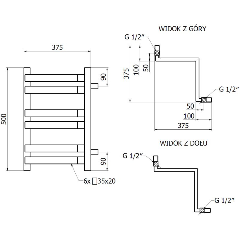 Mexen Loop radiator baie 500 x 375 mm, 253 W, alb - W129-0500-350-00-20