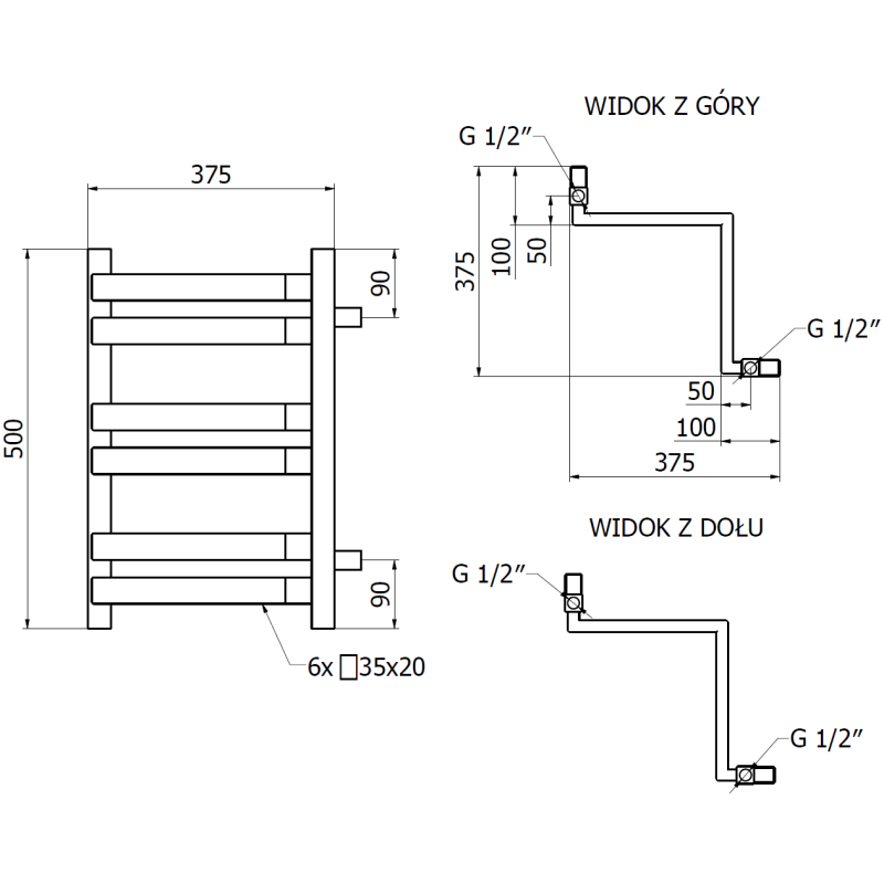 Mexen Loop radiator baie 500 x 375 mm, 253 W, antracit - W129-0500-350-00-66