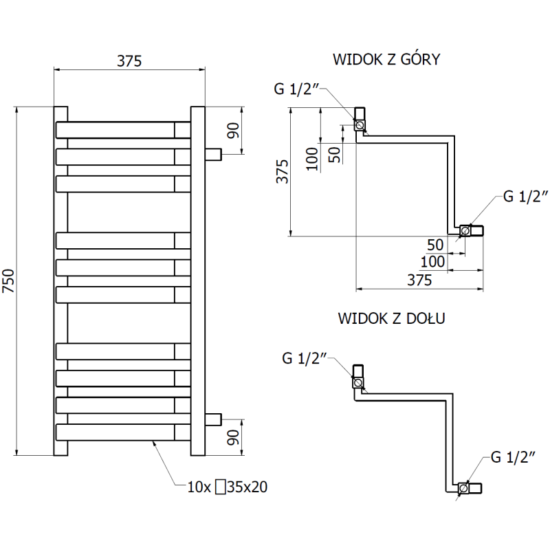 Mexen Loop radiator baie 750 x 375 mm, 413 W, antracit - W129-0750-350-00-66