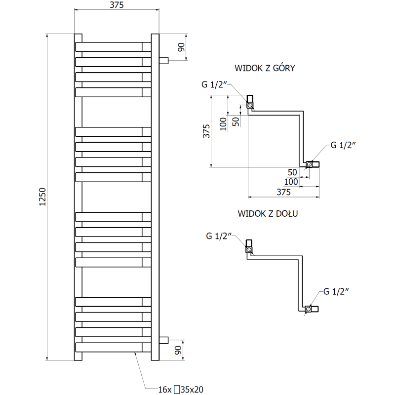 Mexen Loop radiator baie 1250 x 375 mm, 666 W, alb - W129-1250-350-00-20