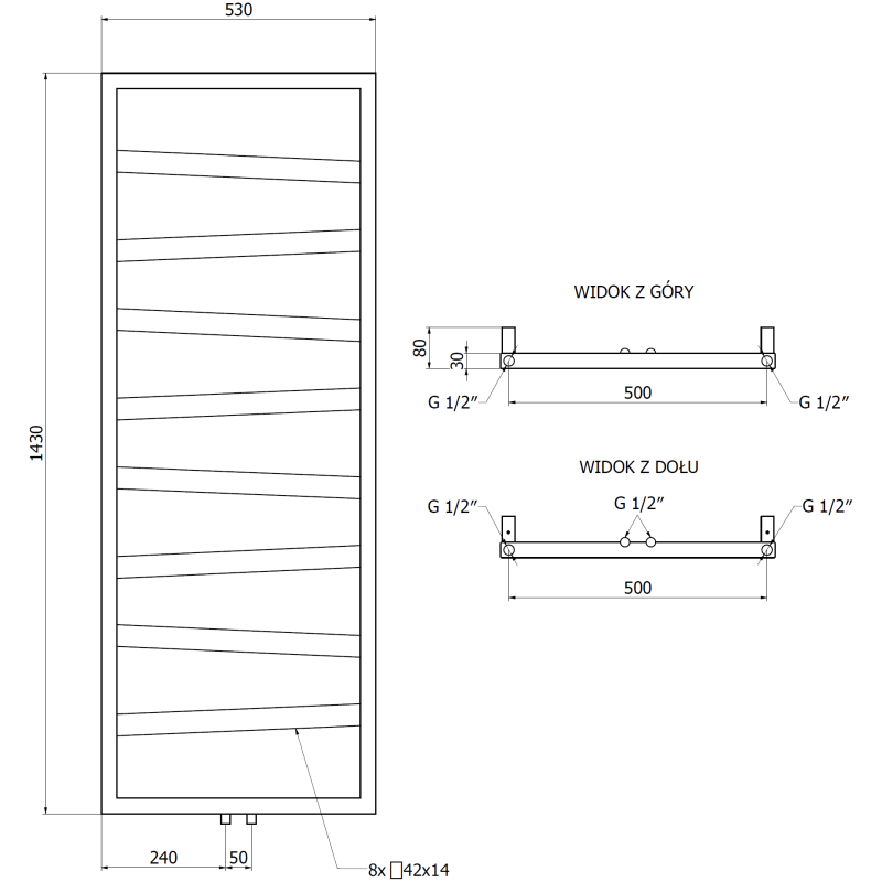 Mexen Zoom radiator decorativ pentru baie 1430 x 530 mm, 477 W, antracit - W130-1430-530-00-66