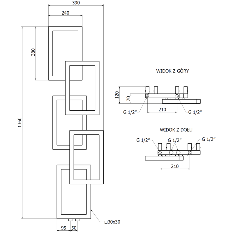Mexen Grid dekoratív fürdőszobai radiátor 1360 x 390 mm, 349 W, antracit - W215-1360-390-00-66