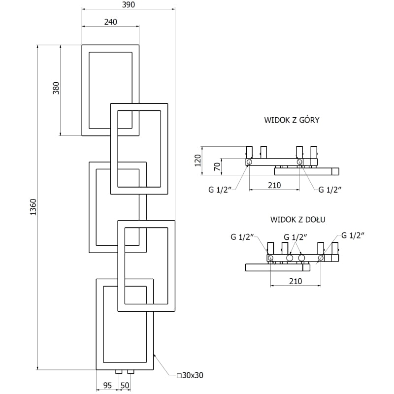 Mexen Grid radiator de baie decorativ 1360 x 390 mm, 349 W, negru - W215-1360-390-00-70