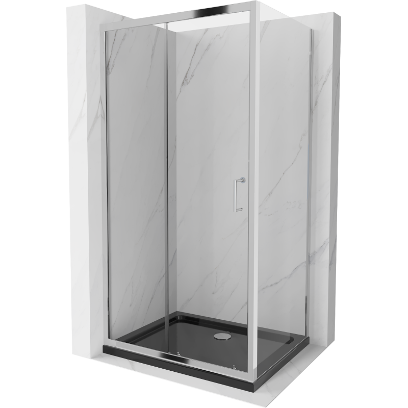 Mexen Apia cabină de duș extensibilă 120 x 80 cm, transparent, Crom + cadă de duș Flat, Neagră - 840-120-080-01-00-4070