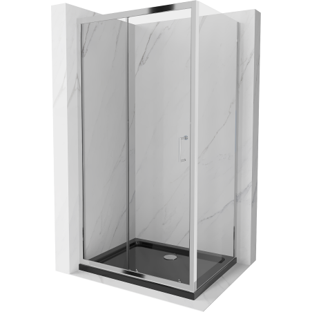 Mexen Apia 120 x 80 cm-es, átlátszó, króm tolóajtós zuhanykabin + Flat zuhanytálca, fekete - 840-120-080-01-00-4070