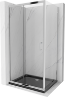 Mexen Apia 130 x 100 cm-es tolóajtós zuhanykabin, átlátszó, króm + Flat zuhanytálca, fekete - 840-130-100-01-00-4070