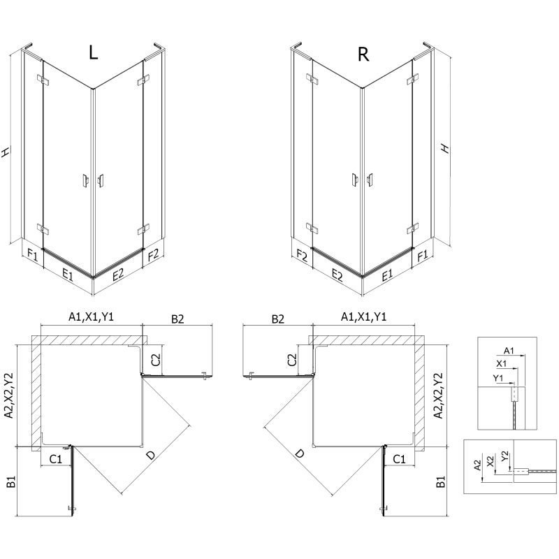 Mexen Mist-H L Duo cabină de duș cu deschidere spre dreapta 70 x 110 cm, transparent, cupru periat - 8A5L-070L-110P-65-00