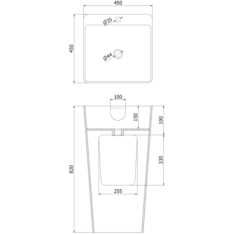Mexen Neva chiuvetă de sine stătătoare din conglomerat 45 x 45 cm, alb mat - 26614500