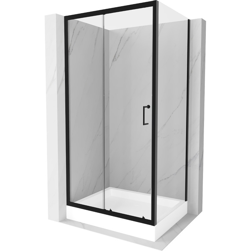 Mexen Apia tolóajtós zuhanykabin 120 x 80 cm, átlátszó, fekete + Rio zuhanytálca - 840-120-080-70-00-4510
