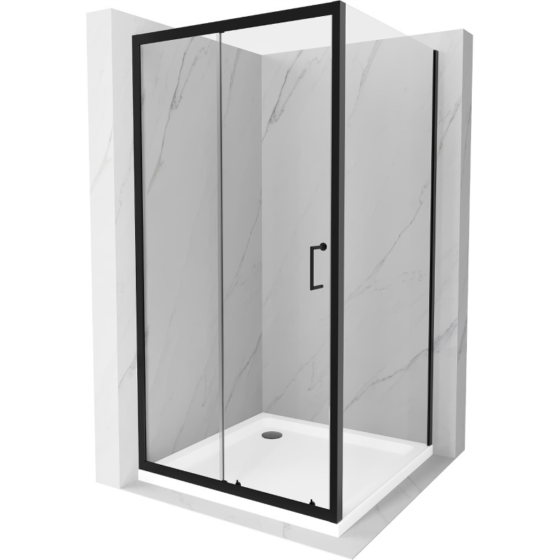 Mexen Apia cabină de duș extensibilă 90 x 90 cm, transparent, Neagră + cadă de duș Flat, Albă- 840-090-090-70-00-4010B