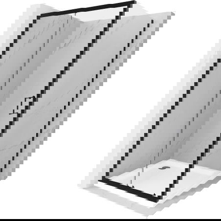 Mexen Apia cabină de duș extensibilă 90 x 90 cm, transparent, Neagră + cadă de duș Flat, Albă- 840-090-090-70-00-4010B