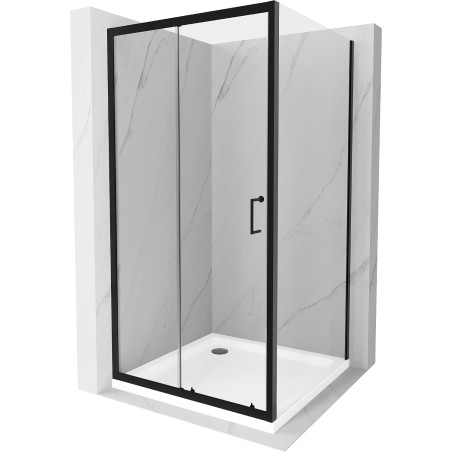 Mexen Apia cabina de duș glisantă 100 x 100 cm, transparentă, neagră + cadă de duș Flat, albă - 840-100-100-70-00-4010B