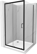 Mexen Apia cabina de duș glisantă 100 x 100 cm, transparentă, neagră + cadă de duș Flat, albă - 840-100-100-70-00-4010B