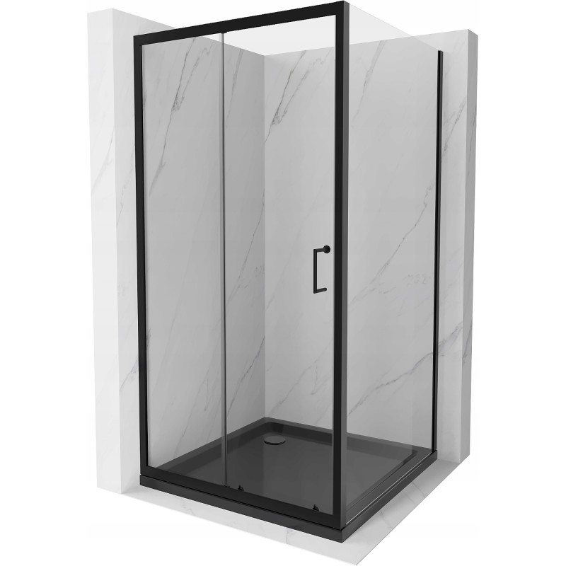 Mexen Apia cabină de duș extensibilă 90 x 90 cm, transparent, Neagră + cadă de duș Flat, Neagră - 840-090-090-70-00-4070B