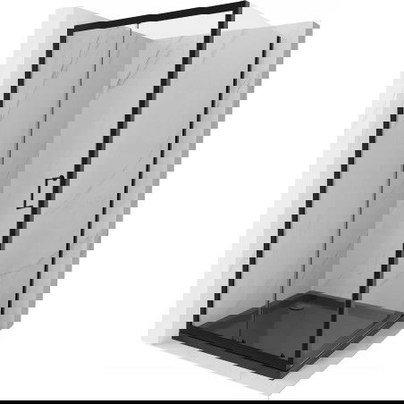 Mexen Apia cabină de duș culisantă 90 x 90 cm, transparentă, neagră + cadă de duș Flat, neagră - 840-090-090-70-00-4070B