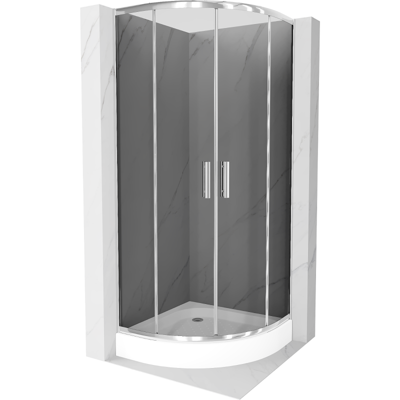 Mexen Rio cabina prysznicowa półokrągła 70 x 70 cm, grafit, crom + brodzik Rio, biały - 863-070-070-01-40-4710