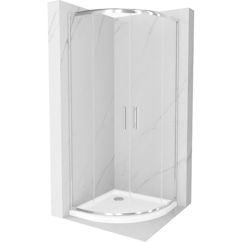 Mexen Rio félkör alakú zuhanykabin 80 x 80 cm, átlátszó, króm + Flat zuhanytálca, fehér - 863-080-080-01-00-4110