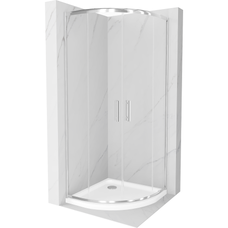 Mexen Rio cabină de duș semicirculară 80 x 80 cm, transparent, crom + cadă Flat, albă - 863-080-080-01-00-4110