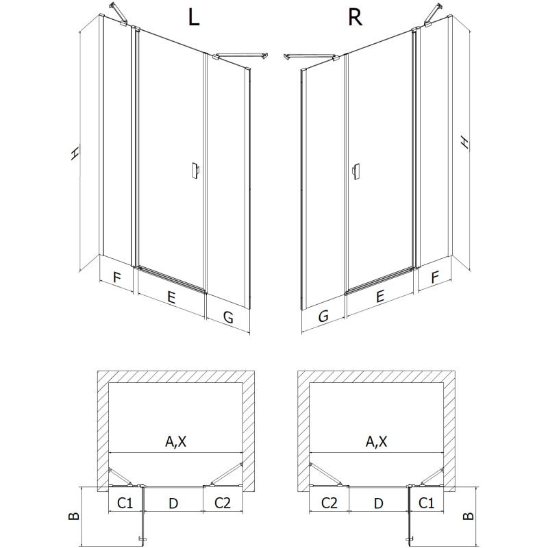 Mexen Mist balra nyíló zuhanyajtó 160 cm, fekete rács, fekete - 8A4-160-001-70-77-L