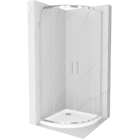 Cabina de duș Mexen Rio semicirculară 90 x 90 cm, transparentă, crom + bazin Flat, alb - 863-090-090-01-00-4110