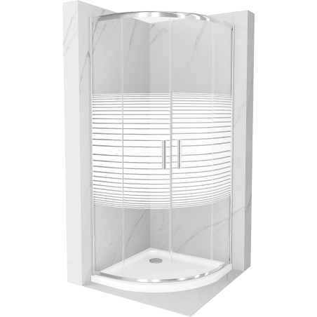 Cabină de duș semirotundă Mexen Rio 90 x 90 cm, dungi albe, crom + cadă Flat, alb - 863-090-090-01-20-4110