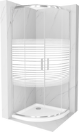 Cabină de duș semirotundă Mexen Rio 90 x 90 cm, dungi albe, crom + cadă Flat, alb - 863-090-090-01-20-4110