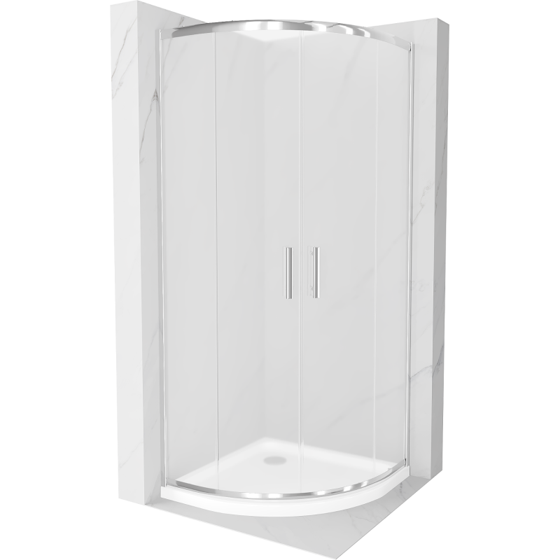 Mexen Rio cabina de duș semirotundă 80 x 80 cm, mat, crom + cadă Flat, alb - 863-080-080-01-30-4110