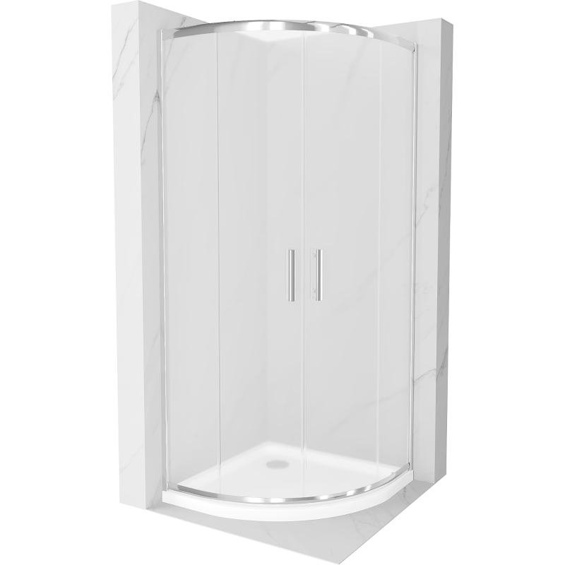 Cabină de duș semicirculară Mexen Rio 90 x 90 cm, mat, crom + cadă Flat, alb - 863-090-090-01-30-4110