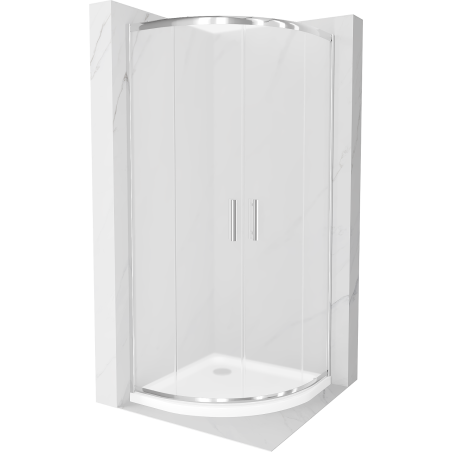 Cabină de duș semicirculară Mexen Rio 90 x 90 cm, mat, crom + cadă Flat, alb - 863-090-090-01-30-4110