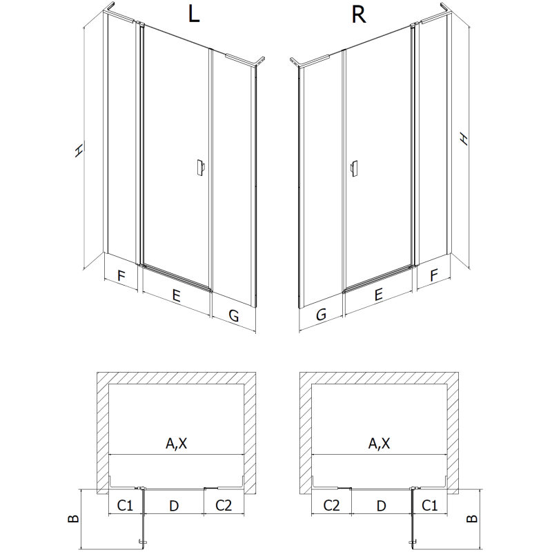 Mexen Mist L nyíló zuhanyajtó 150 cm, átlátszó, króm - 8A4L-150-001-01-00