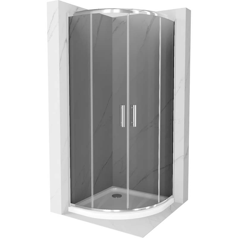 Mexen Rio cabină de duș semicirculară 90 x 90 cm, grafit, crom + cădiță Flat, alb - 863-090-090-01-40-4110