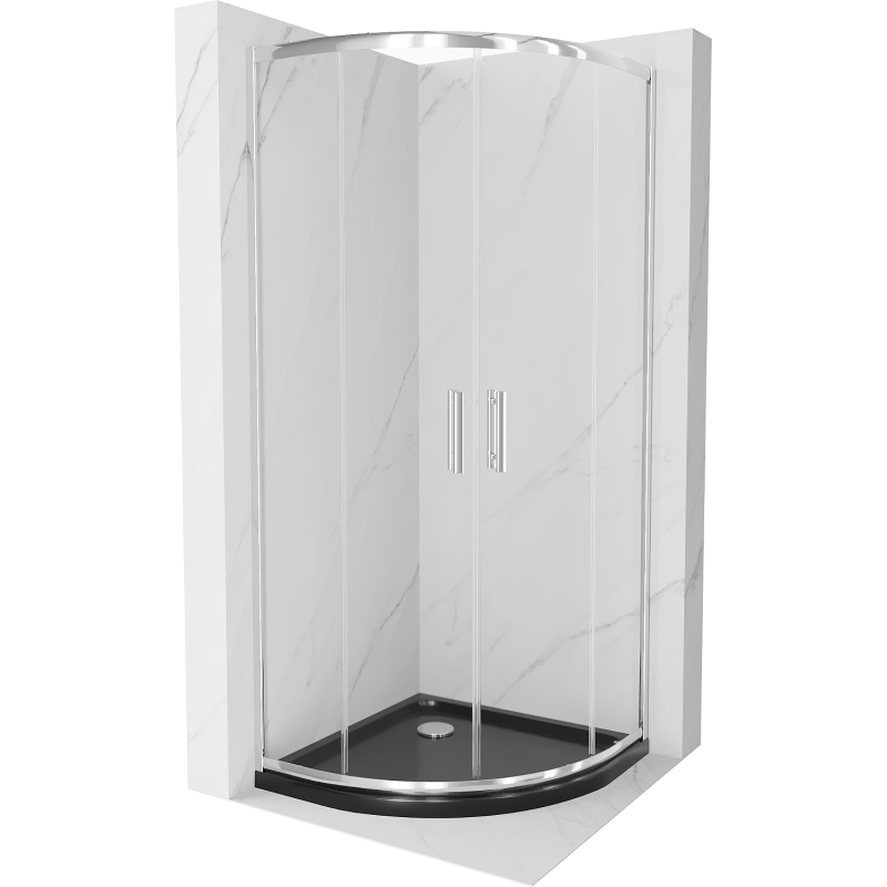 Mexen Rio 80 x 80 cm félköríves zuhanykabin, átlátszó, króm + Flat zuhanytálca, fekete - 863-080-080-01-00-4170