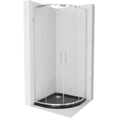Mexen Rio 80 x 80 cm félköríves zuhanykabin, átlátszó, króm + Flat zuhanytálca, fekete - 863-080-080-01-00-4170