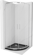 Cabina de duș Mexen Rio semicirculară 80 x 80 cm, transparent, crom + cadă Flat, negru - 863-080-080-01-00-4170