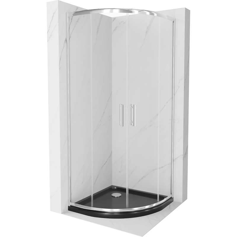 Mexen Rio cabină de duș semicirculară 90 x 90 cm, transparent, crom + cadă Flat, negru - 863-090-090-01-00-4170
