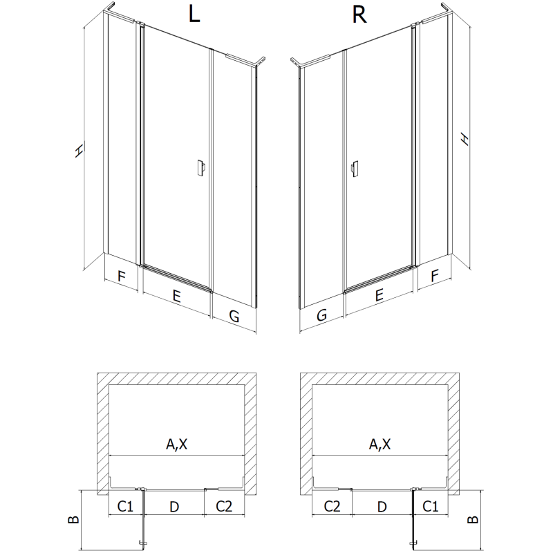 Mexen Mist L ușă de duș pivotantă 160 cm, transparentă, auriu periat - 8A4L-160-001-55-00