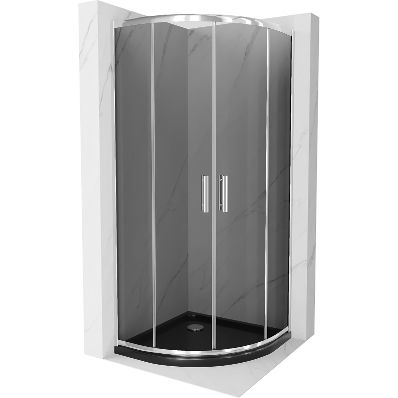 Cabină de duș Mexen Rio semi-circulară 80 x 80 cm, grafit, crom + cadă Flat, negru - 863-080-080-01-40-4170