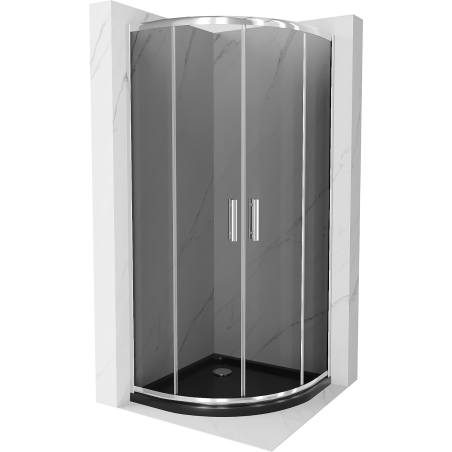 Cabină de duș Mexen Rio semi-circulară 80 x 80 cm, grafit, crom + cadă Flat, negru - 863-080-080-01-40-4170
