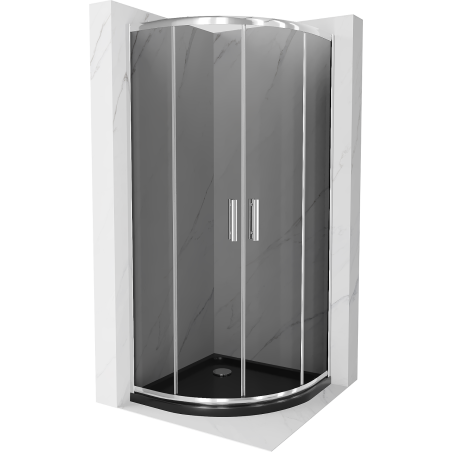 Mexen Rio cabina de duș semirotundă 80 x 80 cm, grafit, crom + cadă de duș Flat, negru - 863-080-080-01-40-4170