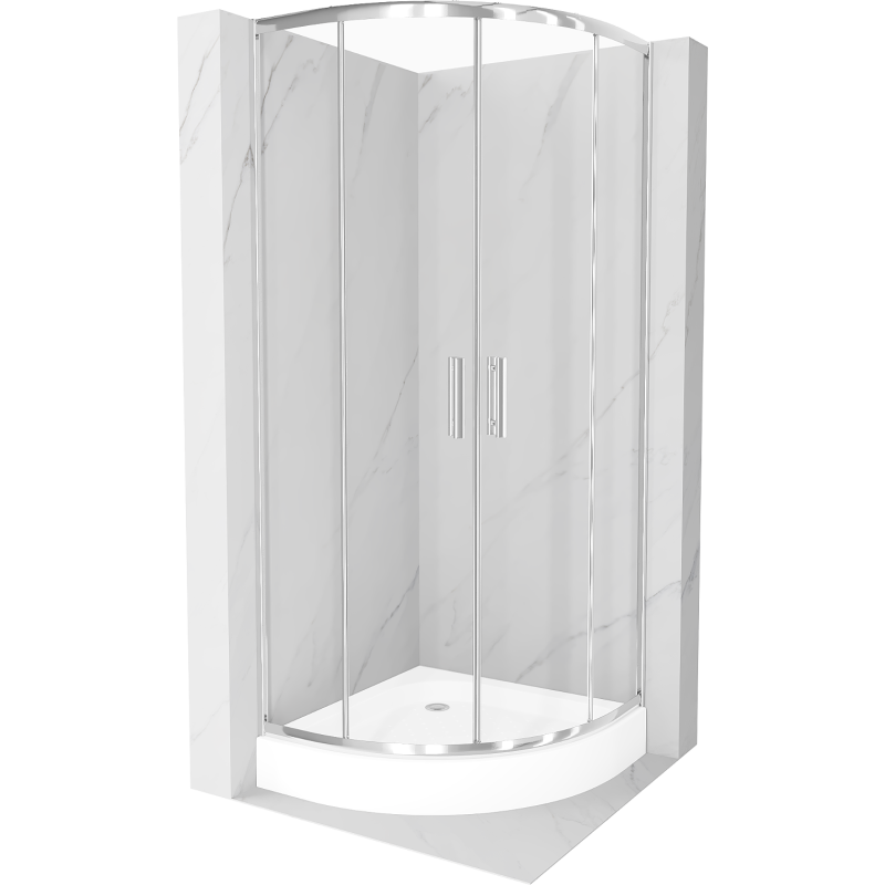 Cabina de duș Mexen Rio semicirculară 80 x 80 cm, transparentă, crom + cădiță Rio, albă - 863-080-080-01-00-4710