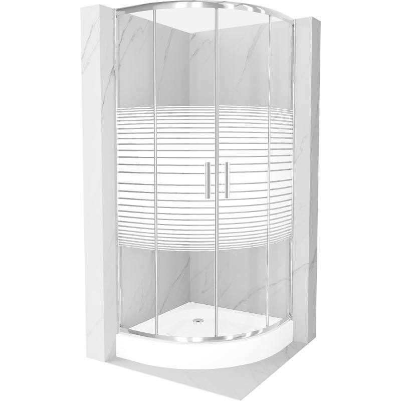 Mexen Rio cabină de duș semicirculară 70 x 70 cm, dungi albe, crom + receptor de duș, alb - 863-070-070-01-20-4710